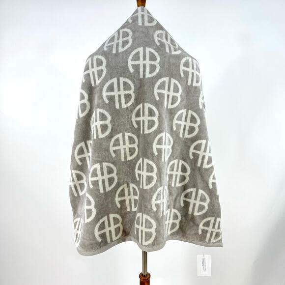 Anine Bing Lavender Gray White Monogram Logo Bahia Beach Towel Cotton Large - Picture 3 of 6